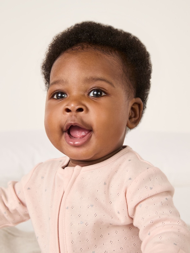 The White Company Pink Pointelle Heart Zip Sleepsuit - Image 2 of 5 The White Company Pink Pointelle Heart Zip Sleepsuit - Image 2 of 5