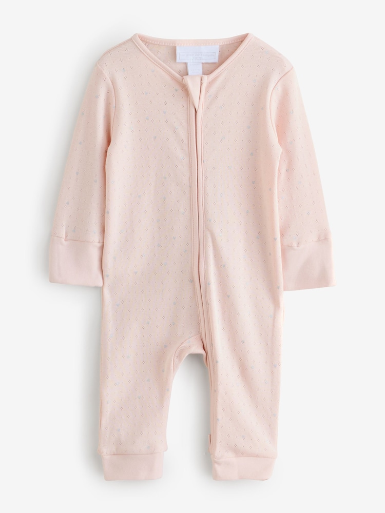 The White Company Pink Pointelle Heart Zip Sleepsuit - Image 5 of 5 The White Company Pink Pointelle Heart Zip Sleepsuit - Image 5 of 5