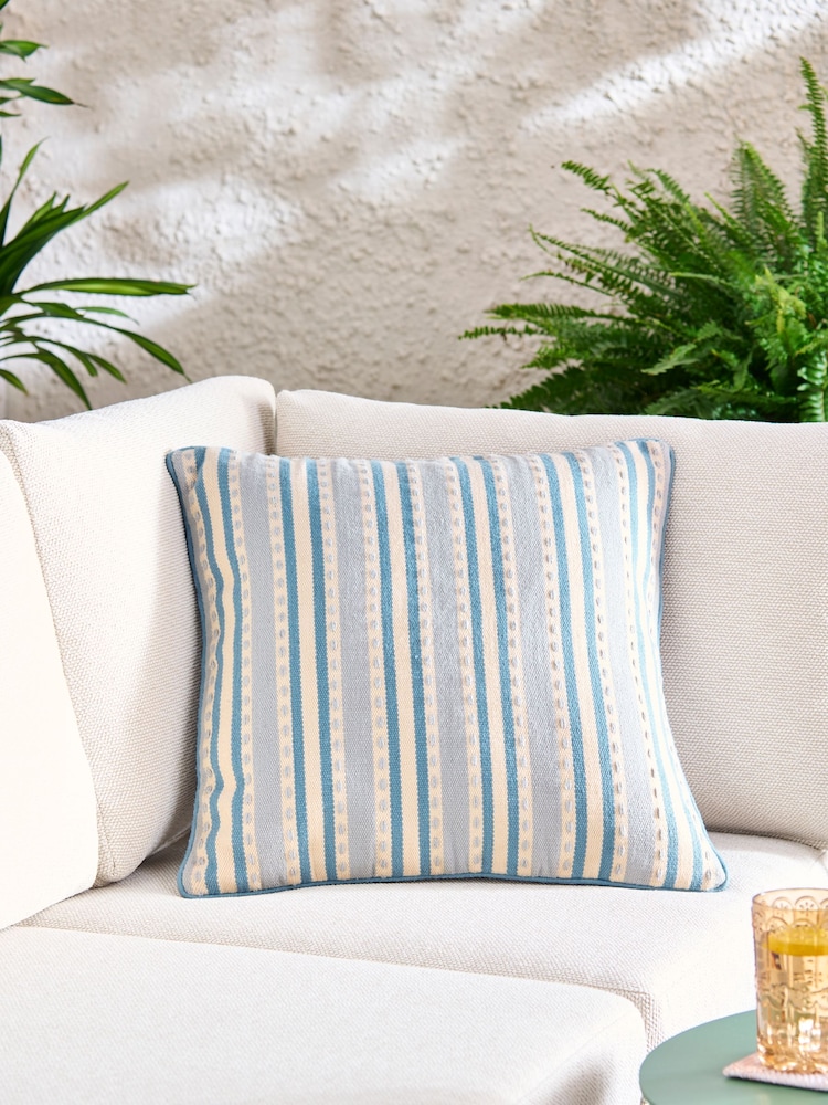 Blue 50 x 50cm Indoor Outdoor Woven Stripe Cushion - Image 1 of 4 Blue 50 x 50cm Indoor Outdoor Woven Stripe Cushion - Image 1 of 4