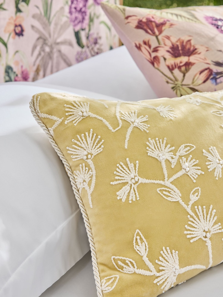 Yellow 50 x 30cm Kew Gardens Embroidered Floral Cushion - Image 2 of 4 Yellow 50 x 30cm Kew Gardens Embroidered Floral Cushion - Image 2 of 4