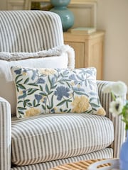 Blue/Yellow 50 x 30cm Embroidered Floral Cushion - Image 1 of 4