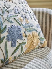 Blue/Yellow 50 x 30cm Embroidered Floral Cushion - Image 2 of 4