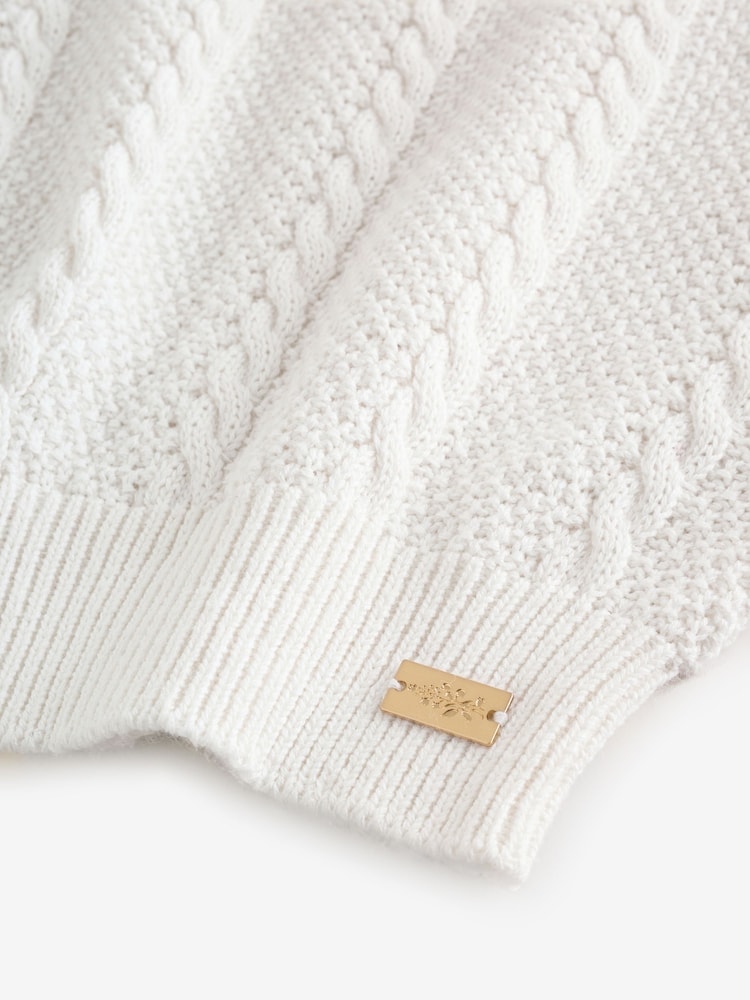 Laura Ashley Embroidered Archive Floral Print V-Neck Cable Cardigan - Imaginea 10 din 10