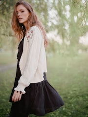 Laura Ashley Embroidered Archive Floral Print V-Neck Cable Cardigan - Imaginea 3 din 10