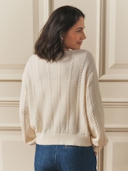 Laura Ashley Embroidered Archive Floral Print V-Neck Cable Cardigan - Imaginea 5 din 10