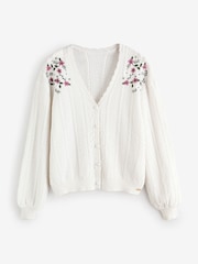 Laura Ashley Embroidered Archive Floral Print V-Neck Cable Cardigan - Imaginea 7 din 10