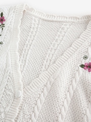 Laura Ashley Embroidered Archive Floral Print V-Neck Cable Cardigan - Imaginea 9 din 10