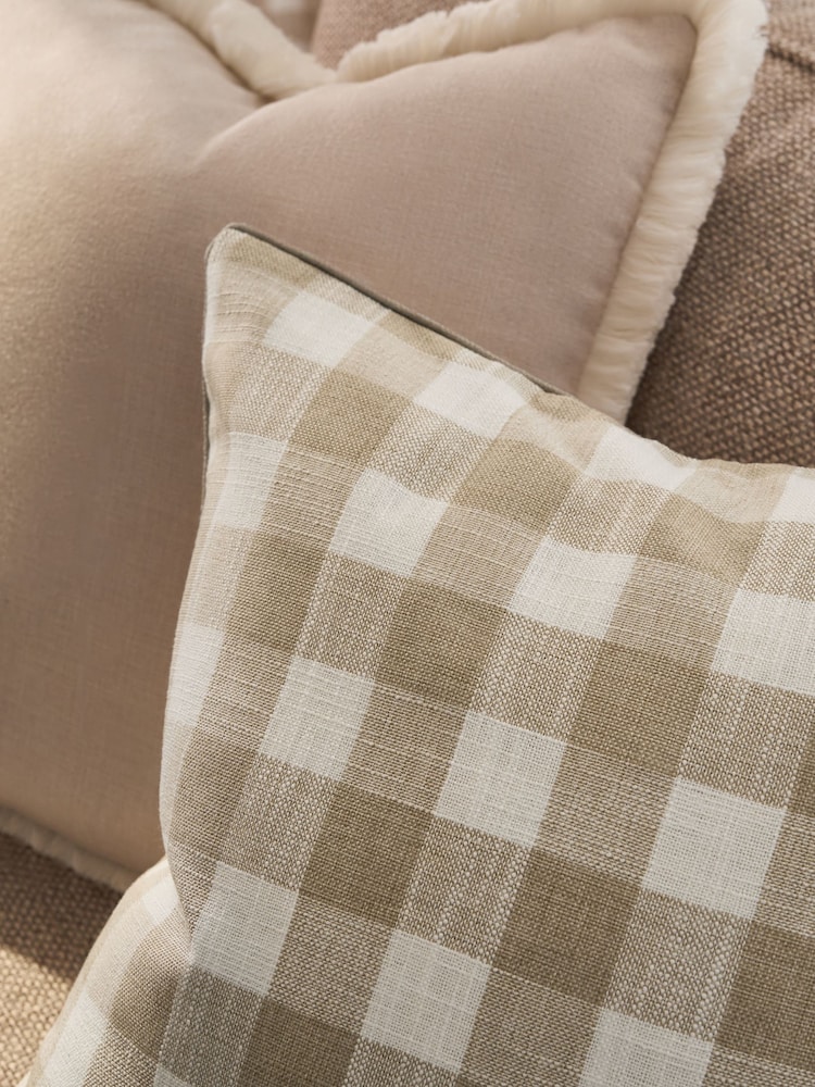 Natural Woven Gingham Check Cushion - Image 2 of 4
