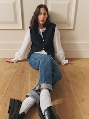 Laura Ashley Navy Blue Chunky Knitted Waistcoat Tank With Nautical Buttons with Wool - Image 5 of 11