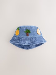Denim Crochet Fruit Embroidered Baby Bucket Hat (0mths-2yrs) - Image 1 of 3