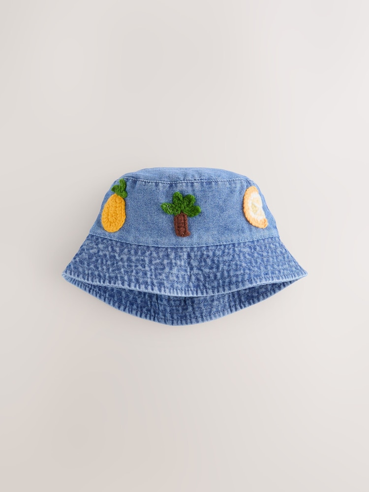 Denim Crochet Fruit Embroidered Baby Bucket Hat (0mths-2yrs) - Image 1 of 3