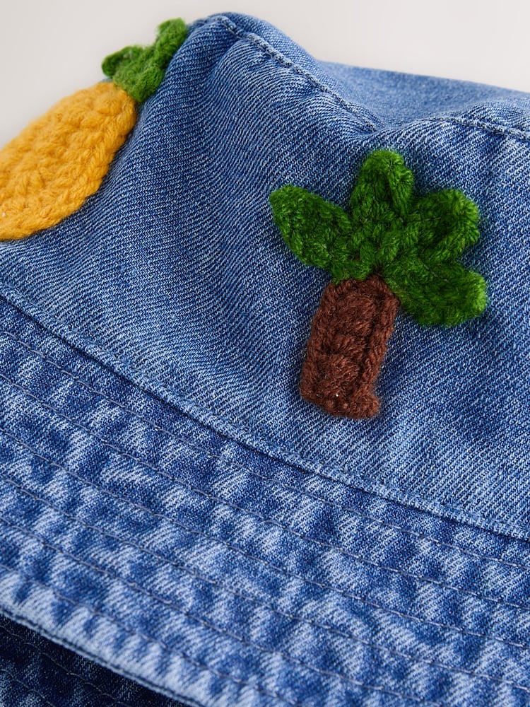 Denim Crochet Fruit Embroidered Baby Bucket Hat (0mths-2yrs) - Image 2 of 3