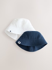 White and Blue Woven Baby Bucket Hats 2 Pack (0mths-2yrs) - Image 1 of 5