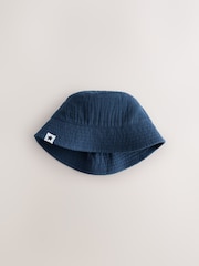 White and Blue Woven Baby Bucket Hats 2 Pack (0mths-2yrs) - Image 2 of 5