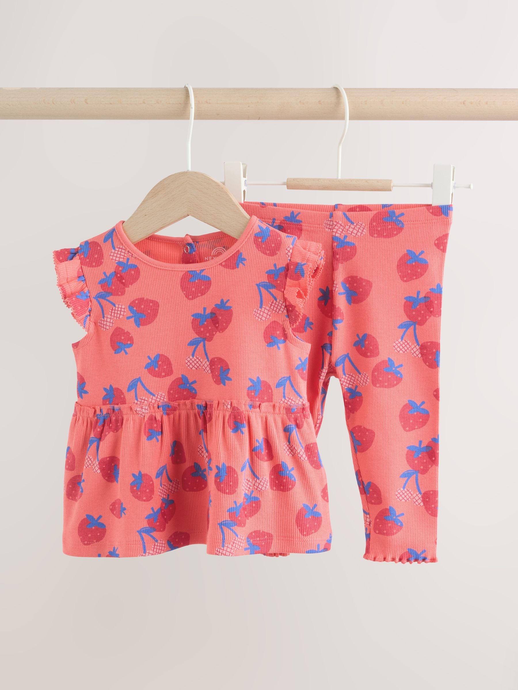 トップス andmarryribbononeshouldertops Buy Red Strawberry Rib Top and Leggings Baby Set 2 Piece (0mths