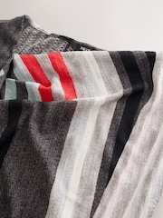 Grey/Red Stripe Asymmetric Pleated Drape Short Sleeve Top - Image 6 of 8