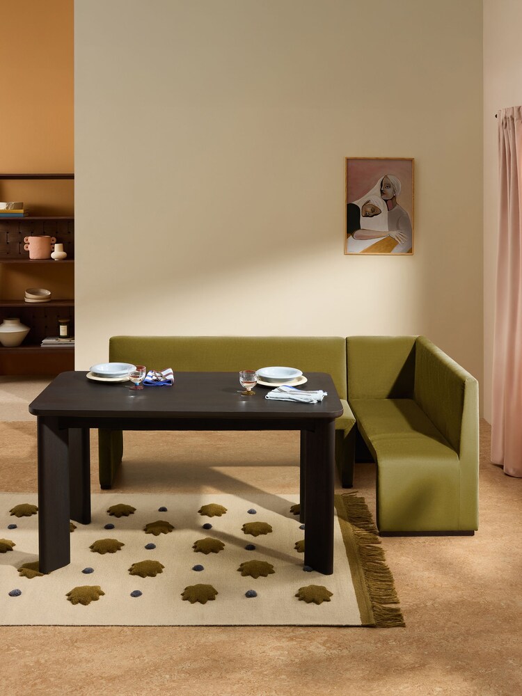 MADE.COM Fern Green Velvet Tova Right Hand Corner Dining Table and Bench Set - Image 1 of 7