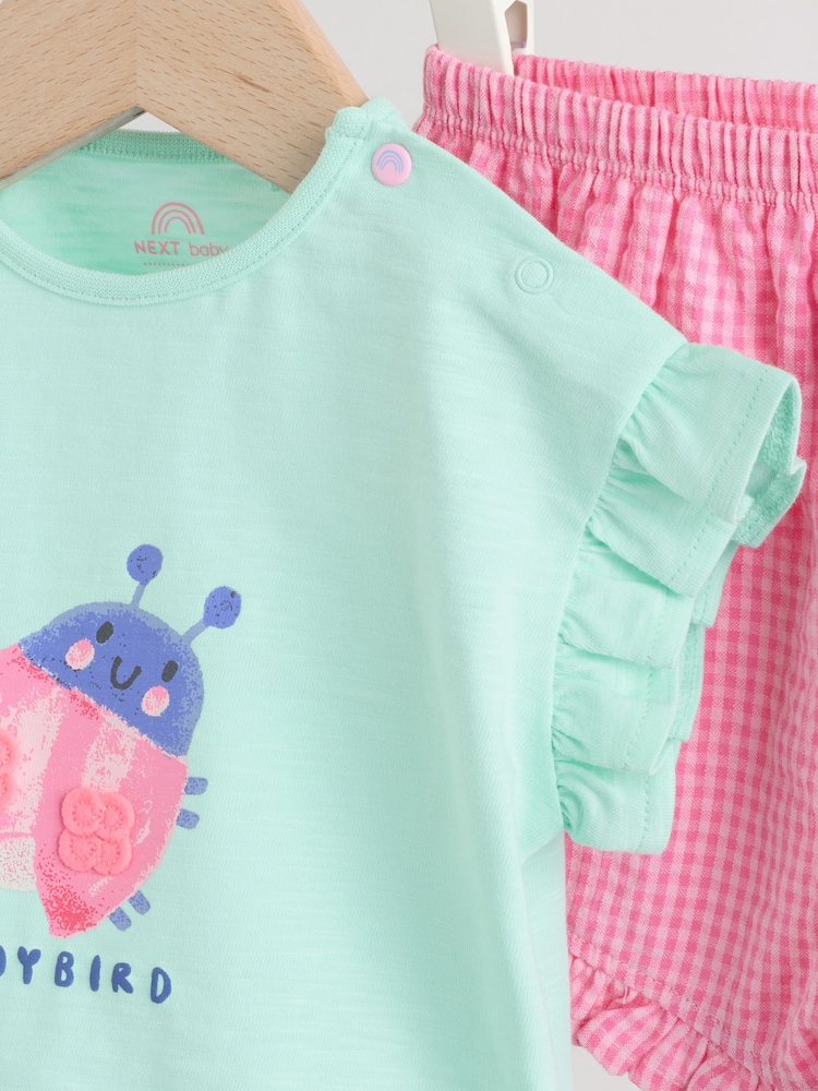 Green Pink Ladybird Short Sleeve Baby Top and Short Set 2 Piece (0mths-2yrs) - Image 14 of 14