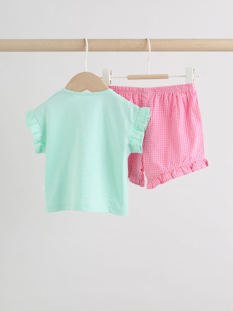 Green Pink Ladybird Short Sleeve Baby Top and Short Set 2 Piece (0mths-2yrs) - Image 2 of 14