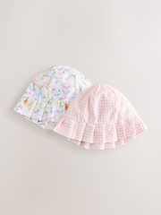 Pink Floral and Gingham Baby Woven Bucket Hats 2 Pack (0mths-2yrs) - Image 1 of 5
