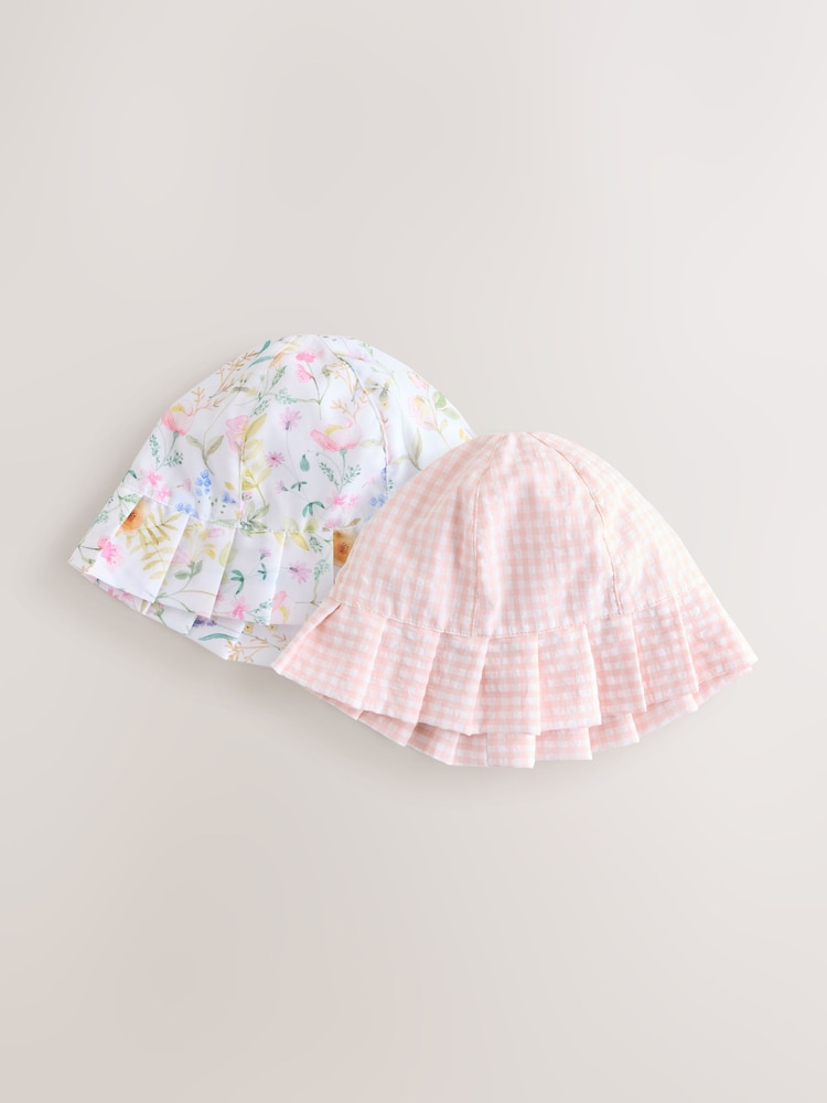 Pink Floral and Gingham Baby Woven Bucket Hats 2 Pack (0mths-2yrs) - Image 1 of 5