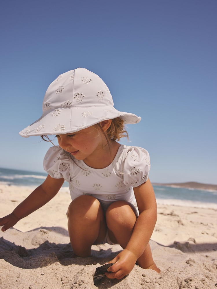 White Embriodered Swim Hat (3mths-10yrs) - Image 1 of 5 White Embriodered Swim Hat (3mths-10yrs) - Image 1 of 5