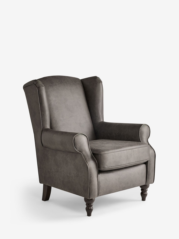 Monza Faux Leather Peppercorn Brown Sherlock Highback Armchair - Image 1 of 6 Monza Faux Leather Peppercorn Brown Sherlock Highback Armchair - Image 1 of 6