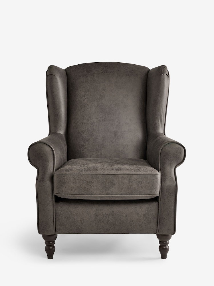 Monza Faux Leather Peppercorn Brown Sherlock Highback Armchair - Image 2 of 6 Monza Faux Leather Peppercorn Brown Sherlock Highback Armchair - Image 2 of 6