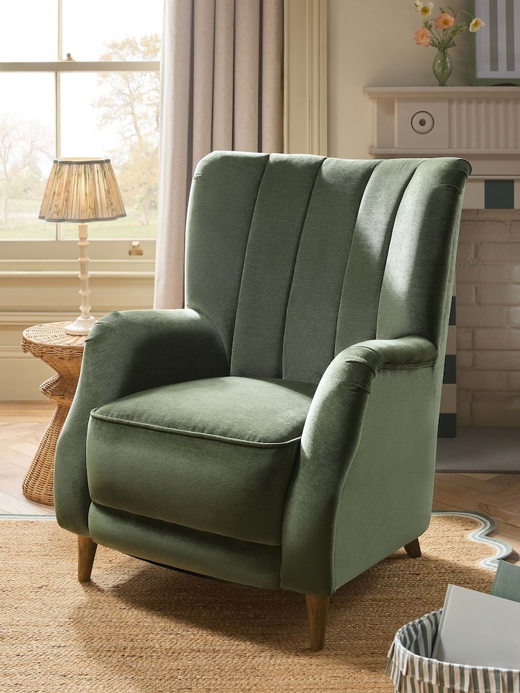 Relaxed Chenille Forest Green Harper High Back Armchair - Image 1 of 10 Relaxed Chenille Forest Green Harper High Back Armchair - Image 1 of 10