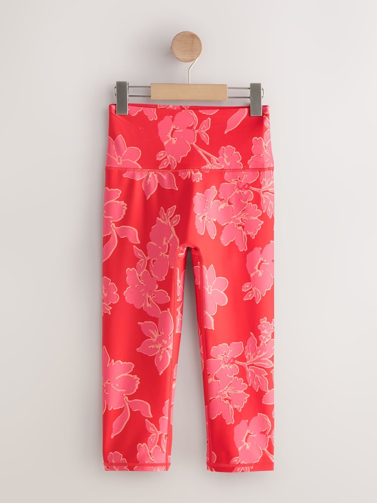 Red Floral Print Active Power Sports Capri Leggings - Image 1 of 3 Red Floral Print Active Power Sports Capri Leggings - Image 1 of 3