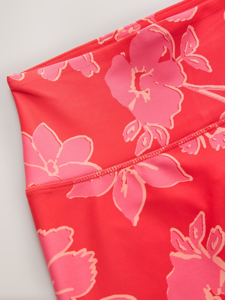 Red Floral Print Active Power Sports Capri Leggings - Image 2 of 3 Red Floral Print Active Power Sports Capri Leggings - Image 2 of 3