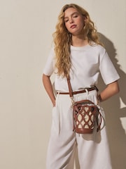 Tan Brown Laser Cut Out Phone Bag - Image 1 of 9