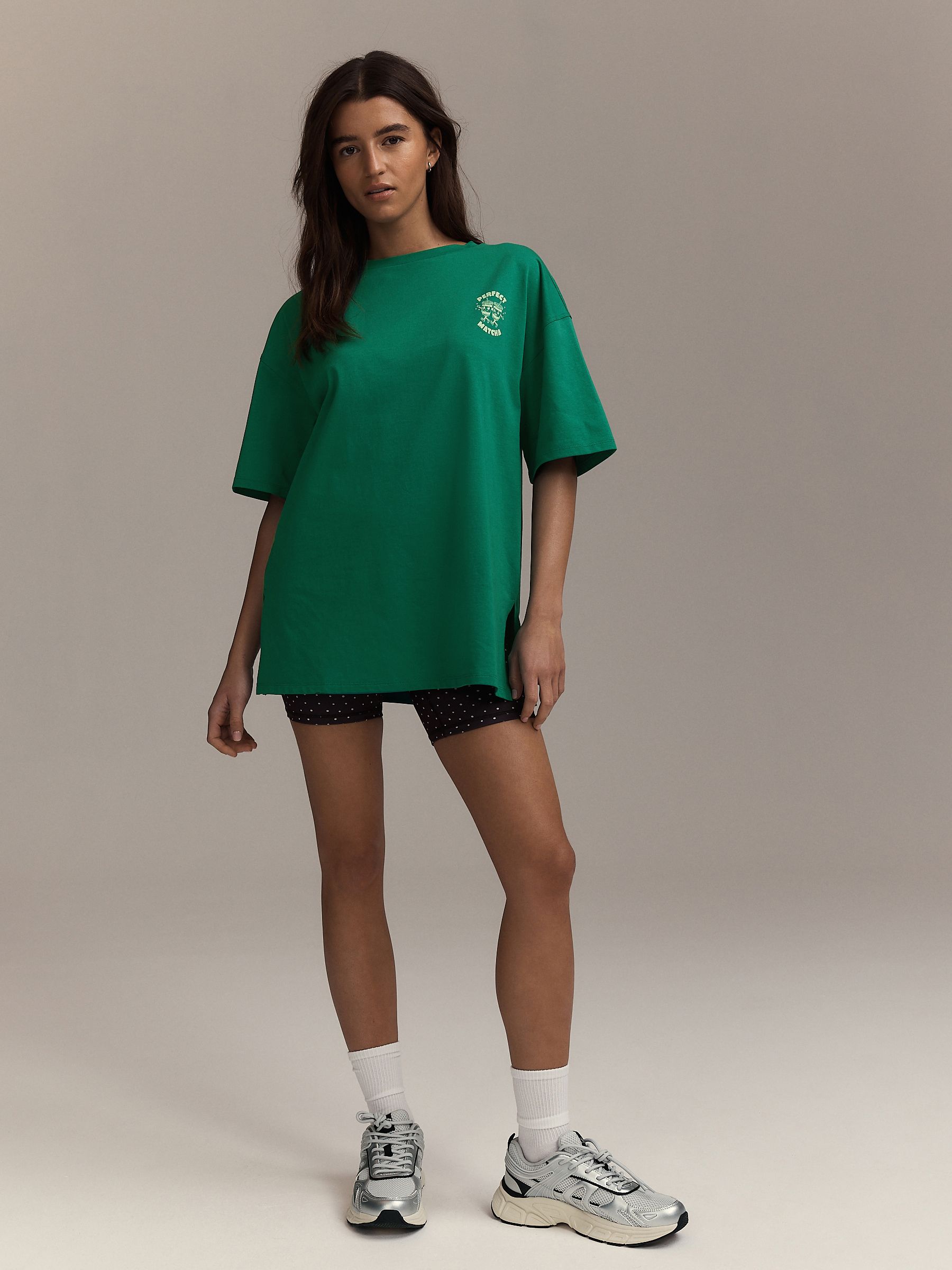Buy Green Matcha Cotton Graphic Oversized T-Shirt from the Next UK