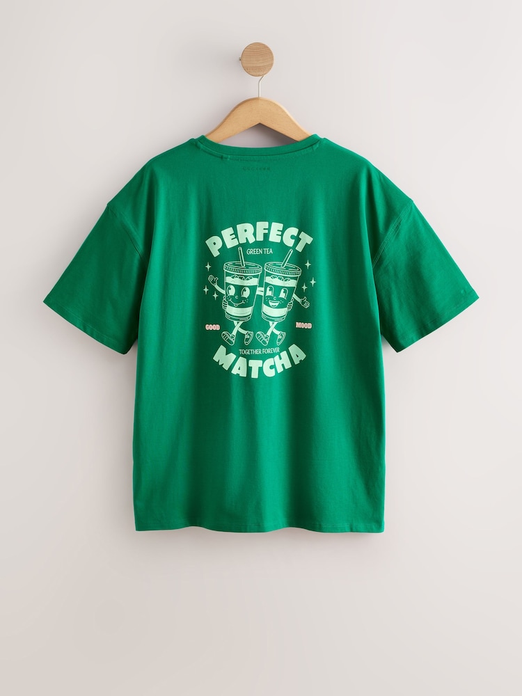 Green Cotton Graphic Oversized T-Shirt - Image 2 of 4