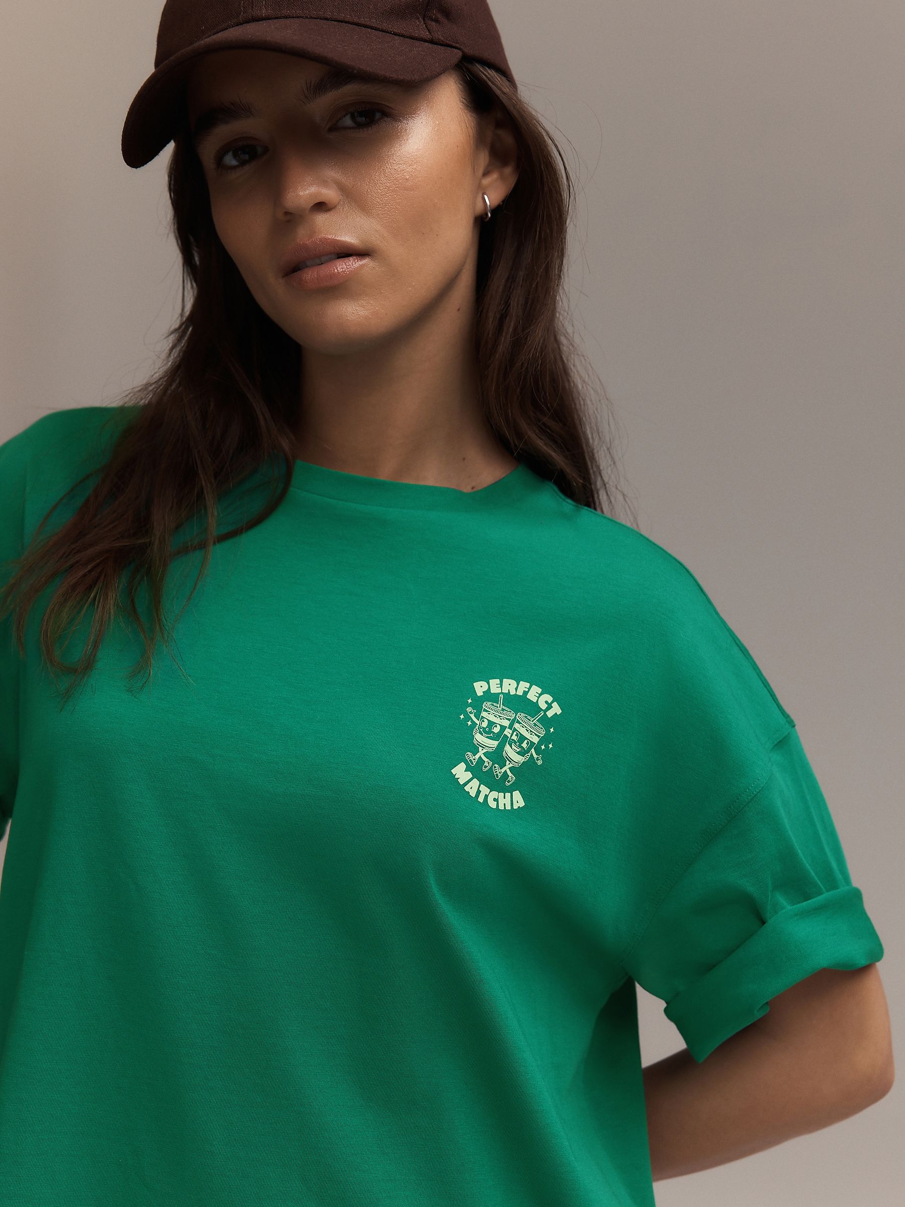 Buy Green Matcha Cotton Graphic Oversized T-Shirt from the Next UK