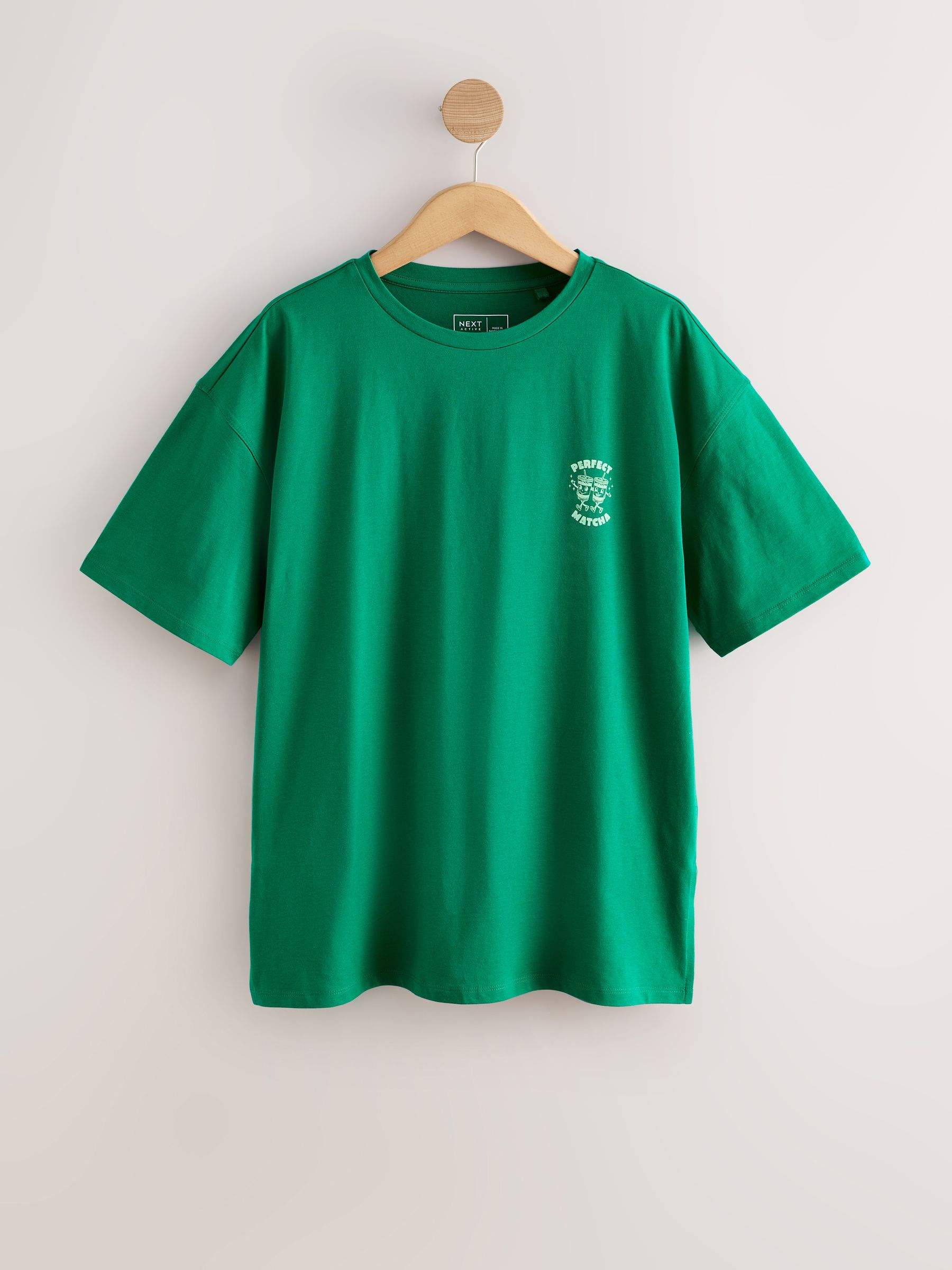 Buy Green Matcha Cotton Graphic Oversized T-Shirt from the Next UK