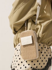 טבעי - Raffia-Effect Phone Bag - תמונה 2 מתוך 8