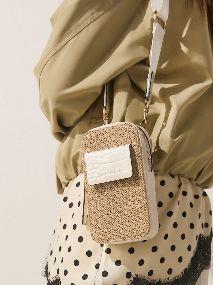 טבעי - Raffia-Effect Phone Bag - תמונה 2 מתוך 8