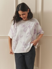 Laura Ashley Cotton T-Shirt With Floral Embroidery Detail - Imaginea 1 din 4