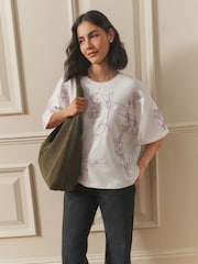 Laura Ashley Cotton T-Shirt With Floral Embroidery Detail - Imaginea 2 din 4