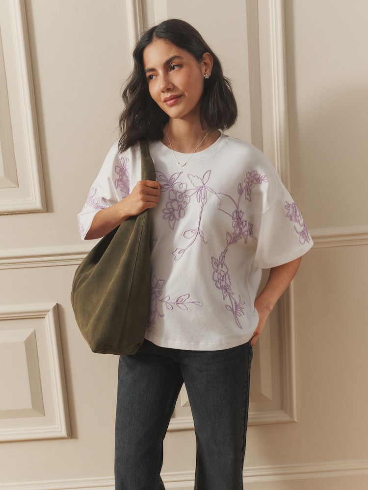 Laura Ashley Cotton T-Shirt With Floral Embroidery Detail - Imaginea 2 din 4 Laura Ashley Cotton T-Shirt With Floral Embroidery Detail - Imaginea 2 din 4