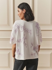 Laura Ashley Cotton T-Shirt With Floral Embroidery Detail - Imaginea 3 din 4