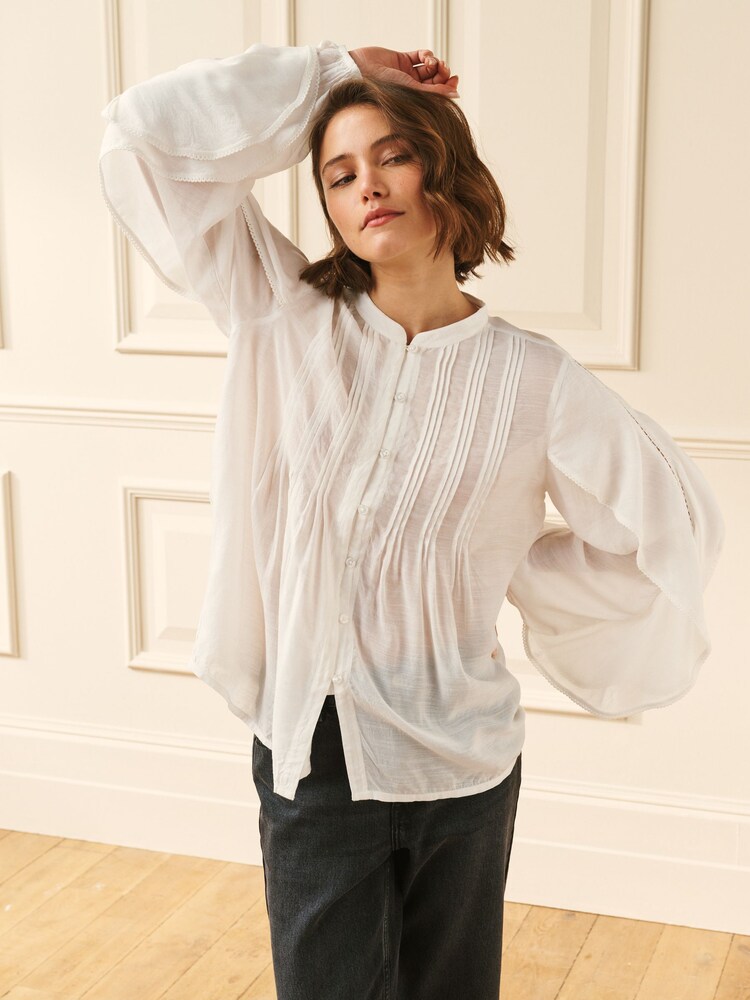 Laura Ashley Cream Ruffle Sleeve Long Sleeve Blouse - Image 1 of 11