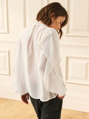 Laura Ashley Cream Ruffle Sleeve Long Sleeve Blouse - Image 4 of 11