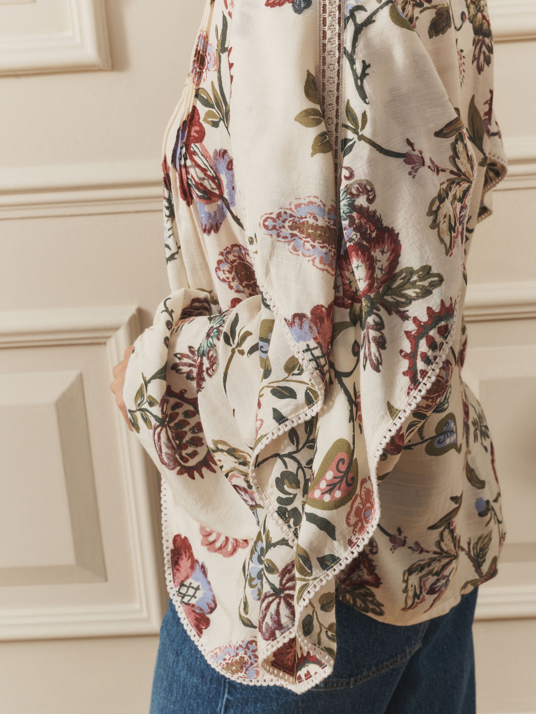 Buy Laura Ashley Semington Damask Ruffle Sleeve Long Sleeve Blouse