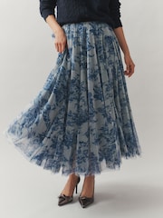 Bleumarin/Alb - Laura Ashley Goday Mesh Full Midi Skirt - Imaginea 4 din 9