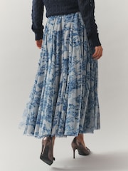 Bleumarin/Alb - Laura Ashley Goday Mesh Full Midi Skirt - Imaginea 5 din 9