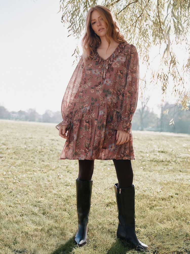 Laura Ashley Pink Henwood Bloom Ruffle Boho Mini Dress - Image 2 of 10