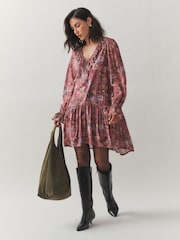 Laura Ashley Pink Henwood Bloom Ruffle Boho Mini Dress - Image 5 of 10