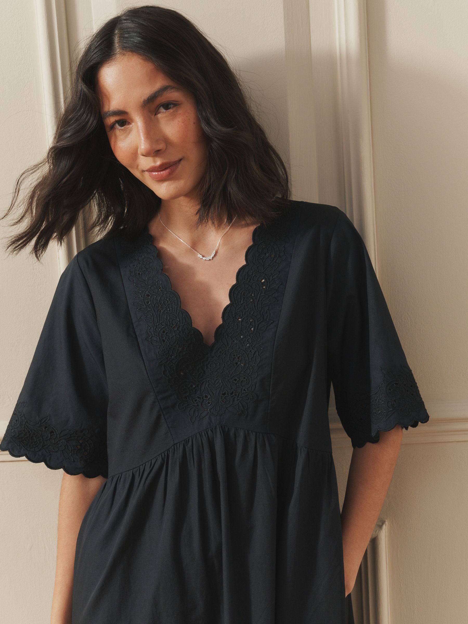 Buy Laura Ashley Black Broderie Cotton Midi Dress from the Next UK
